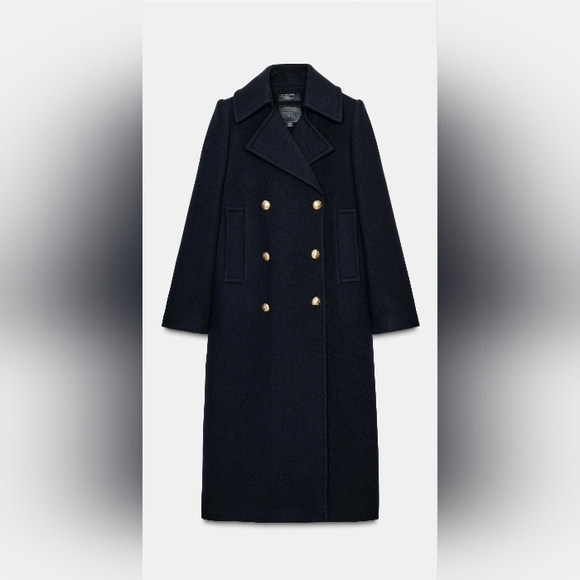 Zara Navy Pea Coat with Gold Buttons - Picture 5 of 9